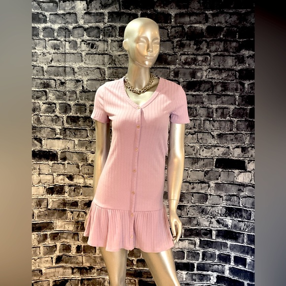 Lavender Pastel Purple Button Down Ribbed Dress - Picture 2 of 11